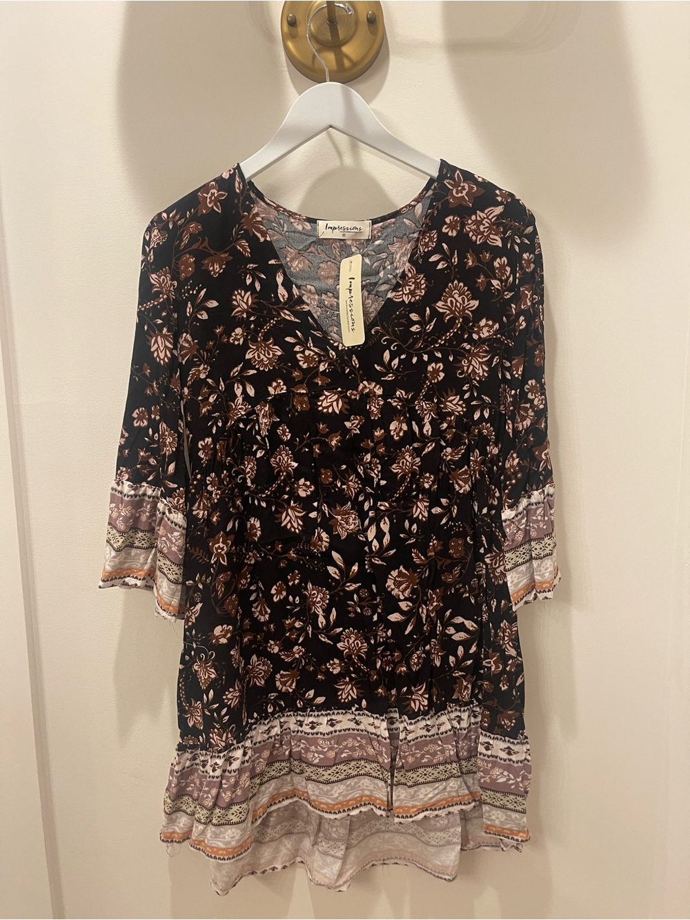 Shop Impressions Black Floral Border-Print V-Neck Dress NWT